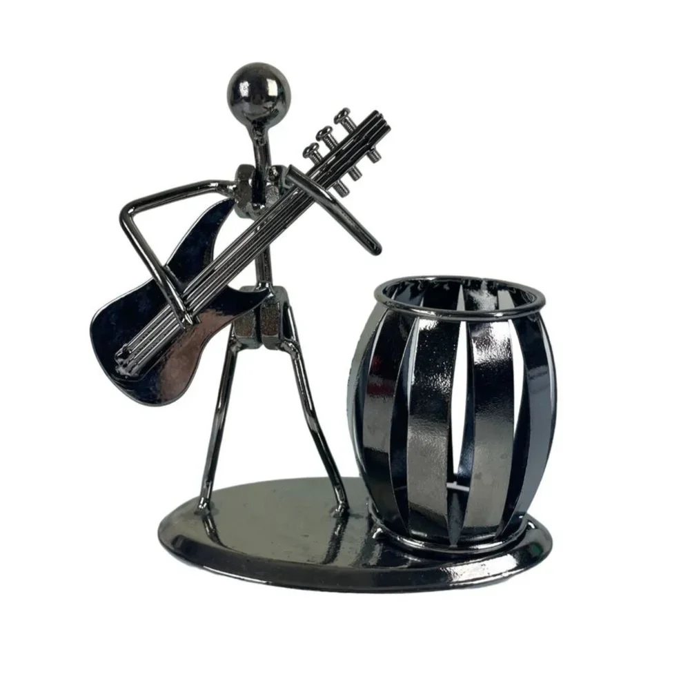 Unique Metal Guitar Player Pen Pencil Holder Desk, Office, Bolts, Music Gift